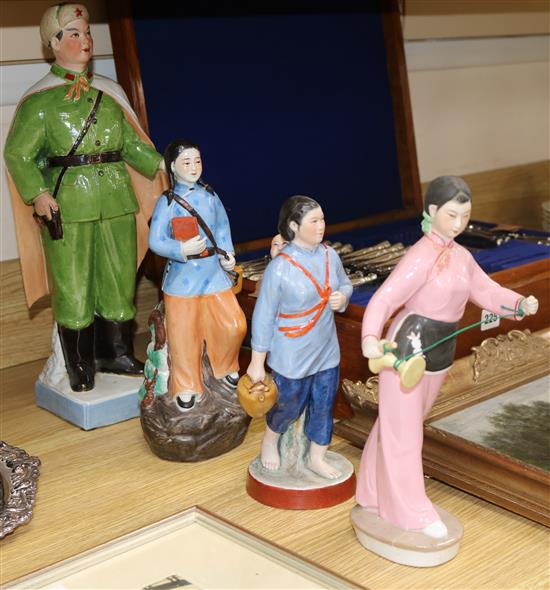 Four Chinese cultural revolution porcelain figures Largest 40cm.